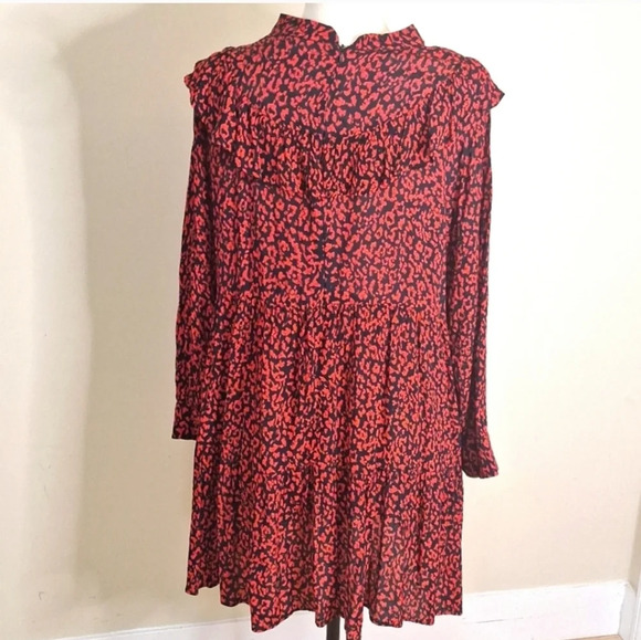 Zara blogger favorite tiered ruffled long sleeve print dress SZ L - Picture 6 of 9